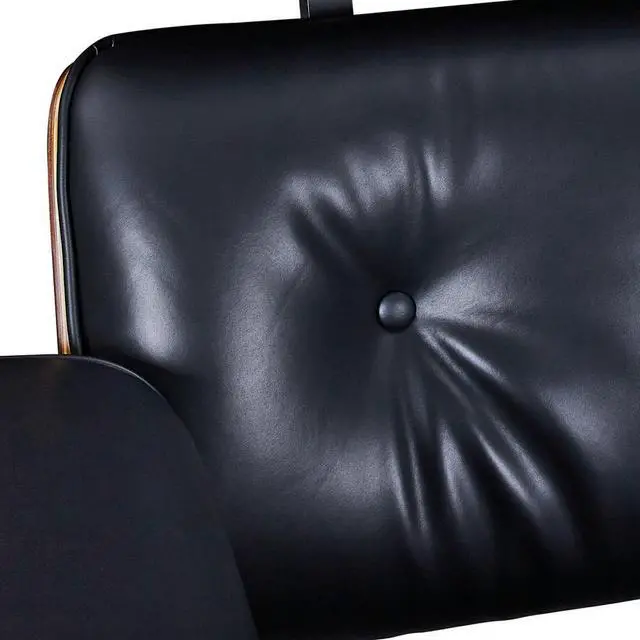 Alt view image 5 of 7 - Lounge Chair and Ottoman Mid Century Modern Style Classic Replica Armchair Recliner Furniture- Aniline Leather, Plywood and Aluminum Alloy Heavy Duty Support, Living Room, Lounge- Walnut&Black XL