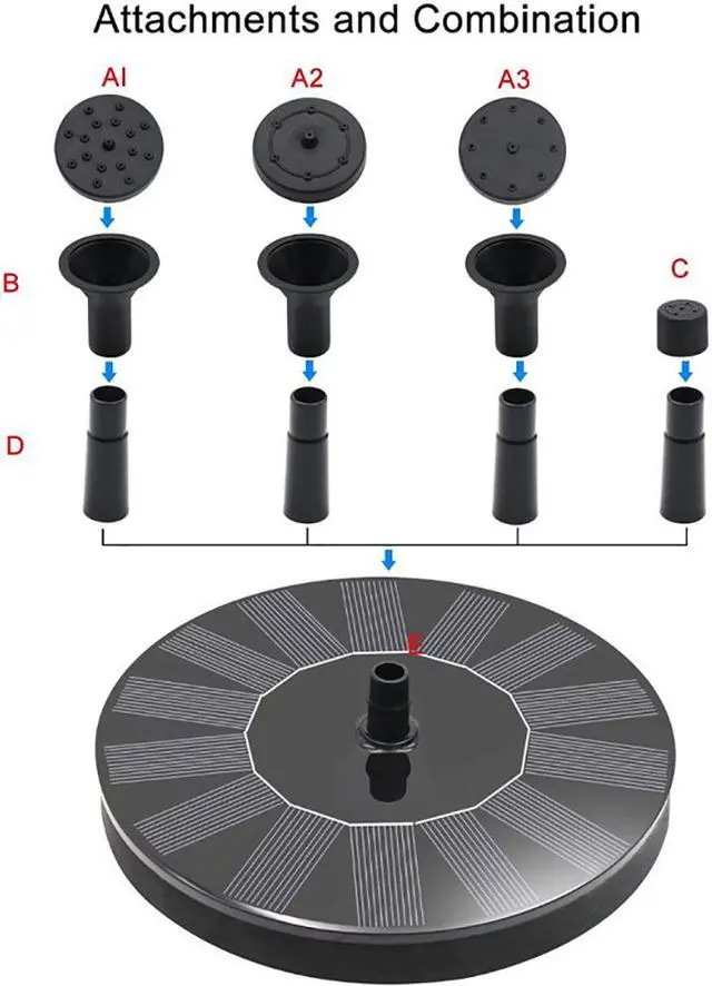 Alt view image 7 of 7 - Goaic Solar Fountain, Solar Powered Bird Bath Fountain Pump 1.4W Solar Panel Kit Water Pump,Outdoor Watering Submersible Pump for Pond, Pool, Garden, Fish Tank, Aquarium
