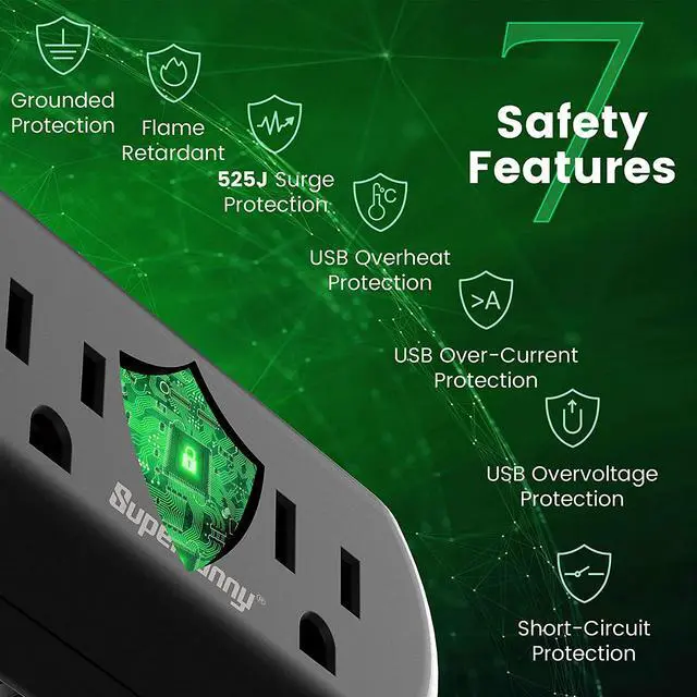 Multi-Plug Outlet Extender, SUPERDANNY 3 Prong to 2 Prong Wall Charger ...