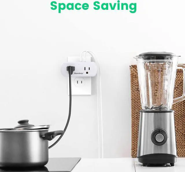 Alt view image 4 of 7 - Multi-Plug Outlet Extender, SUPERDANNY 3 Prong to 2 Prong Wall Charger with 2 Wide-Spaced Outlets & 4 USB Ports, Mini Surge Protector Multiple Plug Splitter for Travel, Home, Office, Type A, White