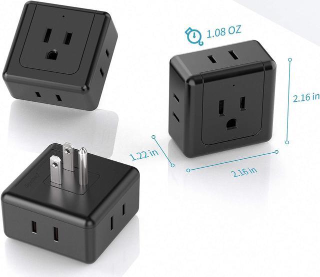 Alt view image 3 of 4 - Superdanny 2 Pack Wall Outlet Extender, 5 Way Outlet Splitter, 3 Prong Flat Outlet Adapter, Black
