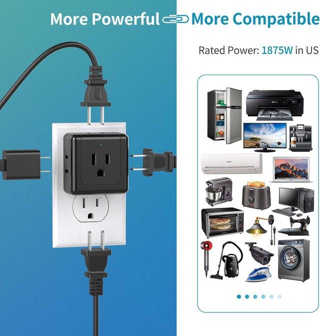Alt view image 4 of 4 - Superdanny 2 Pack Wall Outlet Extender, 5 Way Outlet Splitter, 3 Prong Flat Outlet Adapter, Black