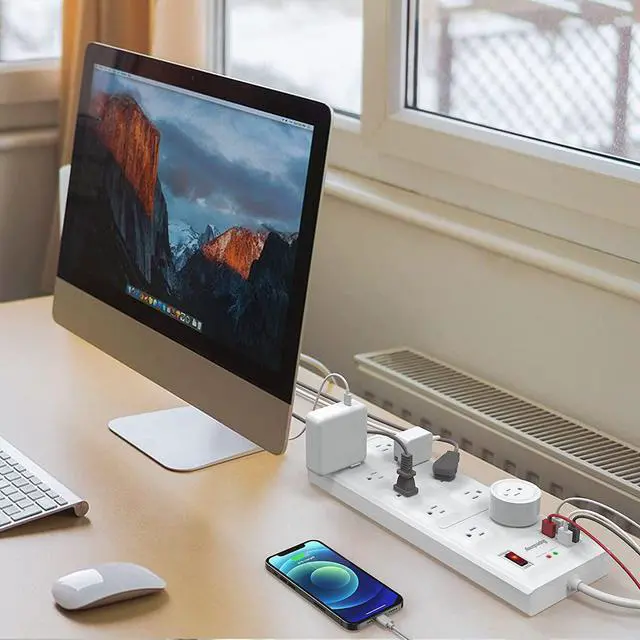 Alt view image 3 of 7 - SUPERDANNY Surge Protector Power Strip, Extension Cord with Multiple Outlets, 2800J, 15A, Wide Spaced, 10 Outlet & 4 USB Ports, Flat Plug, 5Ft Extension Cord, Multi-Protection for iPhone 15 White