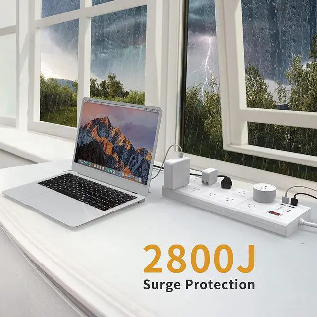 Alt view image 6 of 7 - SUPERDANNY Surge Protector Power Strip, Extension Cord with Multiple Outlets, 2800J, 15A, Wide Spaced, 10 Outlet & 4 USB Ports, Flat Plug, 5Ft Extension Cord, Multi-Protection for iPhone 15 White