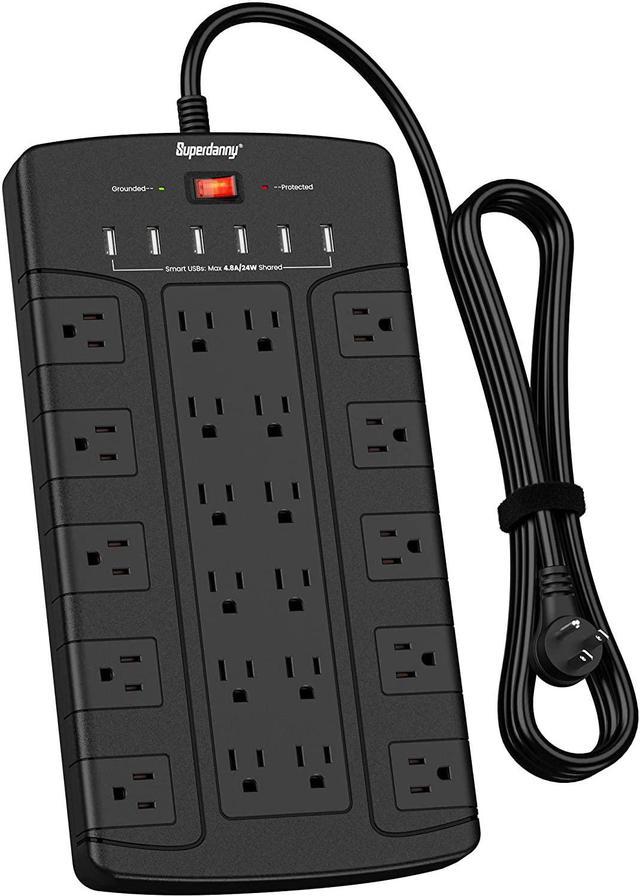 Surge Protector Power Strip - 10 FT Extension Cord, Power Strip with 12  Widely AC Outlet 3 USB, Flat Plug, Wall Mount Overload Protection, 1050J,  Desk