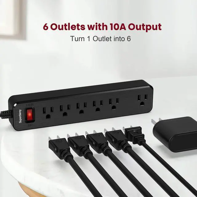 Alt view image 2 of 7 - SUPERDANNY Power Strip Surge Protector 6 Outlet Mountable Desktop Charging Station 4.5 Ft Extension Cord 900 Joules