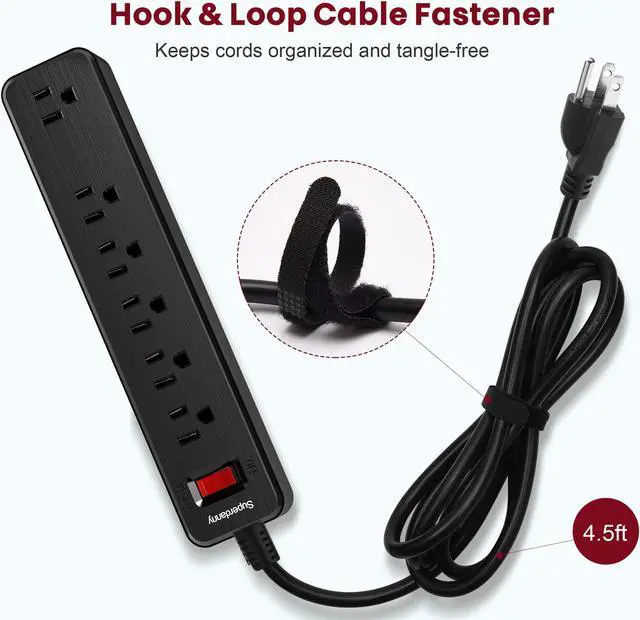 Alt view image 6 of 7 - SUPERDANNY Power Strip Surge Protector 6 Outlet Mountable Desktop Charging Station 4.5 Ft Extension Cord 900 Joules