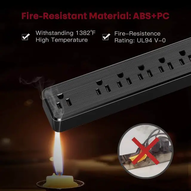 Alt view image 5 of 7 - SUPERDANNY Power Strip Surge Protector 6 Outlet Mountable Desktop Charging Station 4.5 Ft Extension Cord 900 Joules