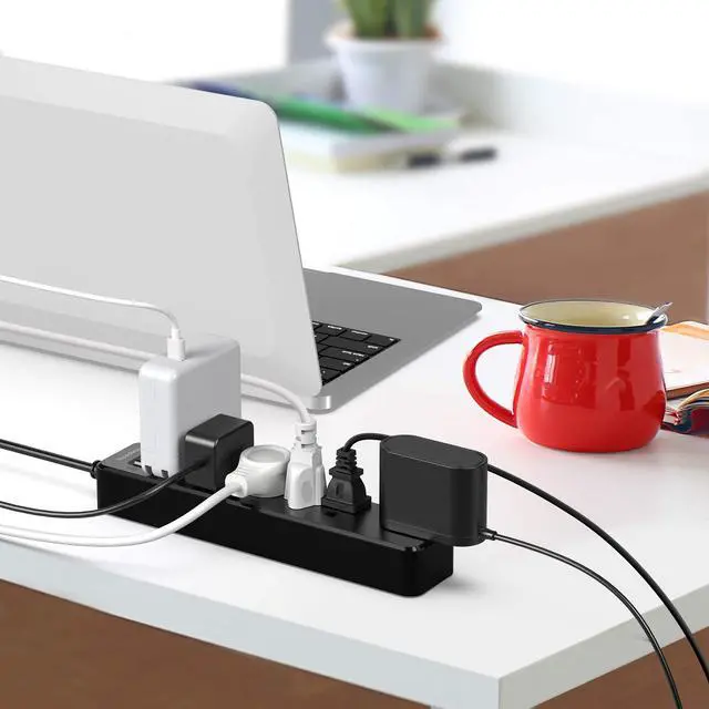 Alt view image 7 of 7 - SUPERDANNY Power Strip Surge Protector 6 Outlet Mountable Desktop Charging Station 4.5 Ft Extension Cord 900 Joules
