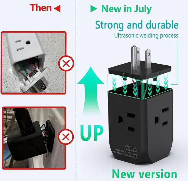 Alt view image 2 of 7 - SUPERDANNY Wall Plug Outlet Extender Outlet Splitter with 4 Electrical Outlets & 3 USB Ports Charger, Cruise Ship Approved Wall Plug Charger for iPhone 15 for iPhone 14 Black