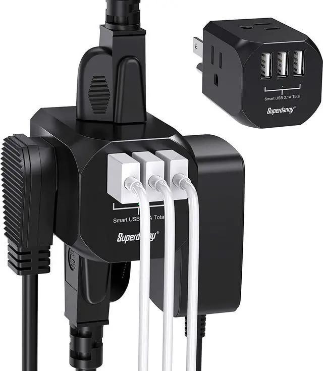 Alt view image 7 of 7 - SUPERDANNY Wall Plug Outlet Extender Outlet Splitter with 4 Electrical Outlets & 3 USB Ports Charger, Cruise Ship Approved Wall Plug Charger for iPhone 15 for iPhone 14 Black