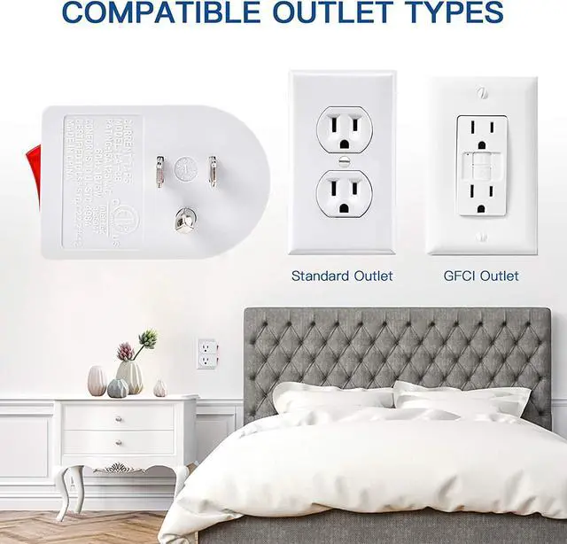 Alt view image 2 of 7 - 3 Prong Grounded Outlet Adapter with ON OFF Switch and Red Indicator, ETL Listed White Receptacle Single Port Power Outlet Switch, Electrical Wall Tap Adapter for Home and Office, 4 Pack