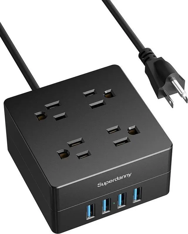Alt view image 10 of 14 - Power Strip Surge Protector - Xiaogan 5 Ft Extension Cord with 4 Outlets & 4 USBs, 900 Joules, Overload Switch, Grounded, Mountable, Desktop Charging Station for Home, Office, Hotel, Dorm, Black
