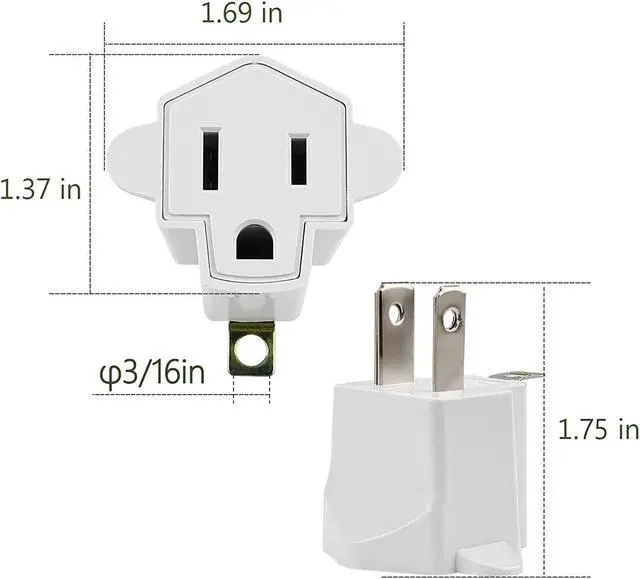 Alt view image 5 of 7 - 4 Pack ETL Listed 3-2 Prong Grounding Outlet Adapter, Superdanny 3 Prong to 2 Prong Adapter Converter, Portable Fireproof 200 Resistant Heavy Duty Wall Outlet Plug for Household Appliances Industrial