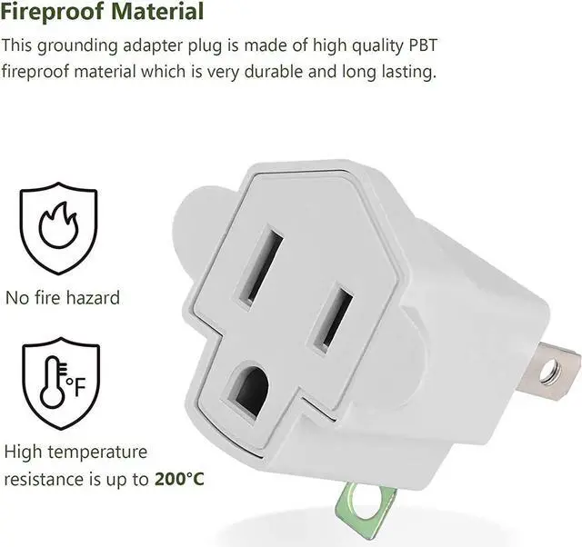 Alt view image 4 of 7 - 4 Pack ETL Listed 3-2 Prong Grounding Outlet Adapter, Superdanny 3 Prong to 2 Prong Adapter Converter, Portable Fireproof 200 Resistant Heavy Duty Wall Outlet Plug for Household Appliances Industrial