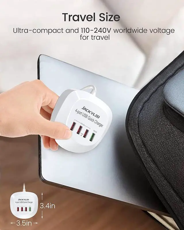 Alt view image 6 of 7 - USB Charging Station with Quick Charge 3.0 4 USB Charging Hub, Desktop USB Charger Station for Multiple Devices, Compatible with iPhone iPad Galaxy Smart Phone for Home Travel, White for iPhone 15