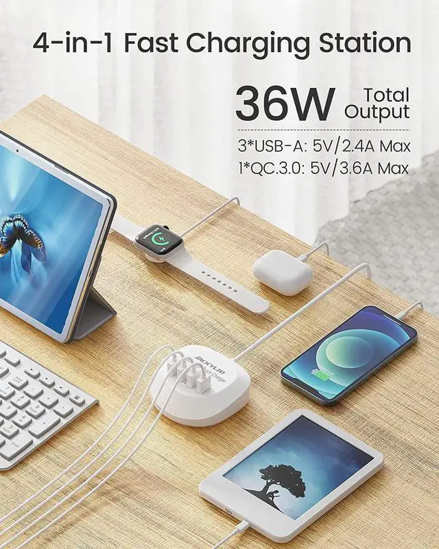 Alt view image 2 of 7 - USB Charging Station with Quick Charge 3.0 4 USB Charging Hub, Desktop USB Charger Station for Multiple Devices, Compatible with iPhone iPad Galaxy Smart Phone for Home Travel, White for iPhone 15