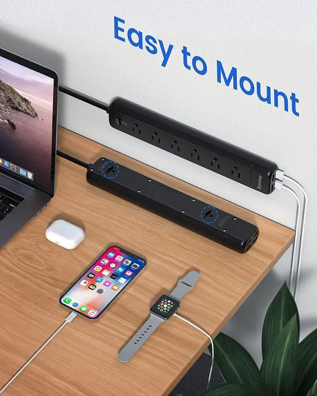 Alt view image 7 of 7 - SUPERDANNY Surge Protector Power Strip Outlet Extender with 4 Detachable USB Ports Portable Charging Station Mountable for iPhone Charger
