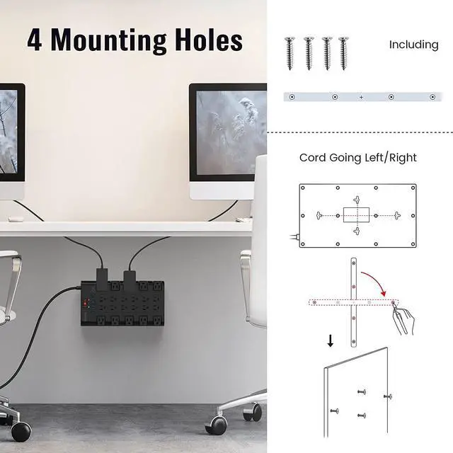 Alt view image 6 of 7 - SUPERDANNY 15Ft Long Extension Cord Power Strip Surge Protector with 6 USB Charging Ports and 22 AC Outlets Power Outlet