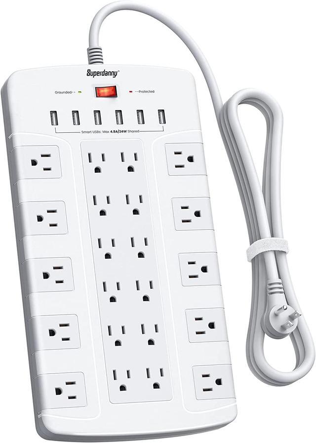 98ft 15A Extension Cord Surge Protector Power Strip Flat Plug With Fastening Cab