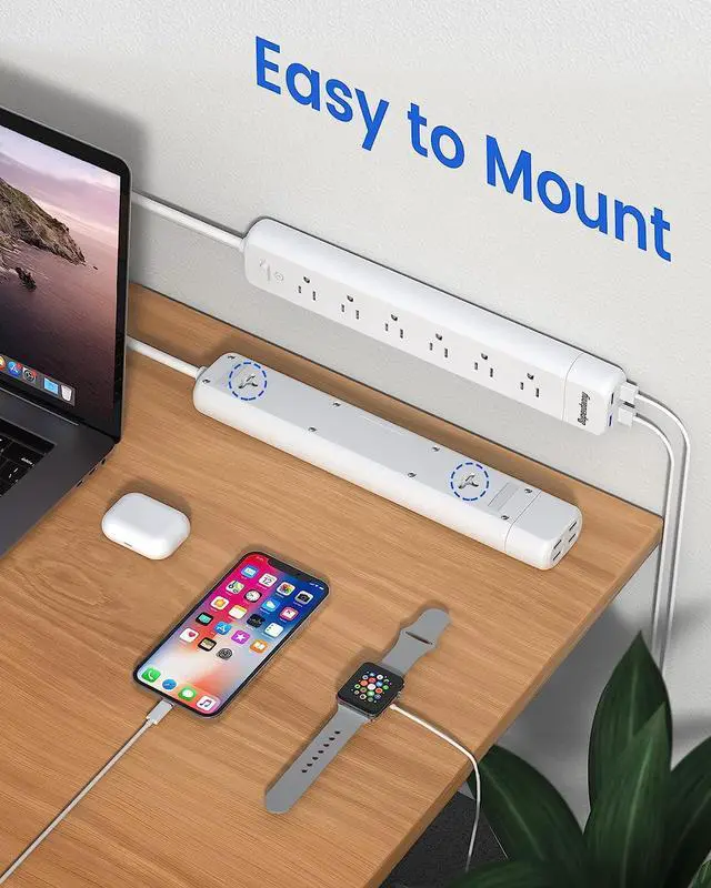 Alt view image 7 of 7 - SUPERDANNY Surge Protector Power Strip Extension Cord 7 AC Outlet Extender with 4 Detachable USB Ports, 4Ft Cord, Flat Plug, Wall Mount Desk Charging Station for Home, Office Dorm Essentials, White