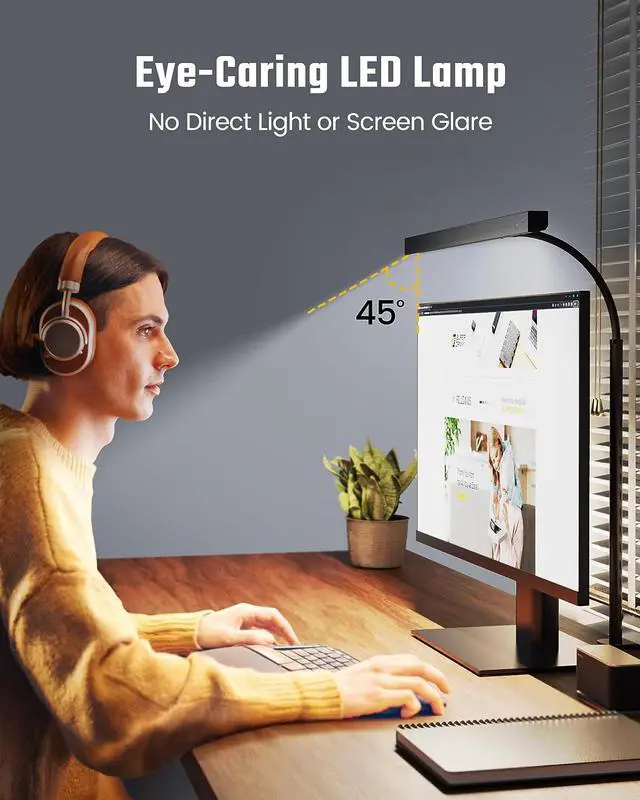Alt view image 2 of 7 - SUPERDANNY LED Desk Lamp for Office Home Gaming Desk Lamp with USB Adapter Touch Control Table Lamp