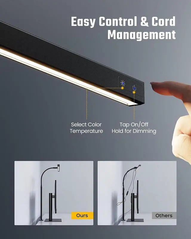 Alt view image 3 of 7 - SUPERDANNY LED Desk Lamp for Office Home Gaming Desk Lamp with USB Adapter Touch Control Table Lamp