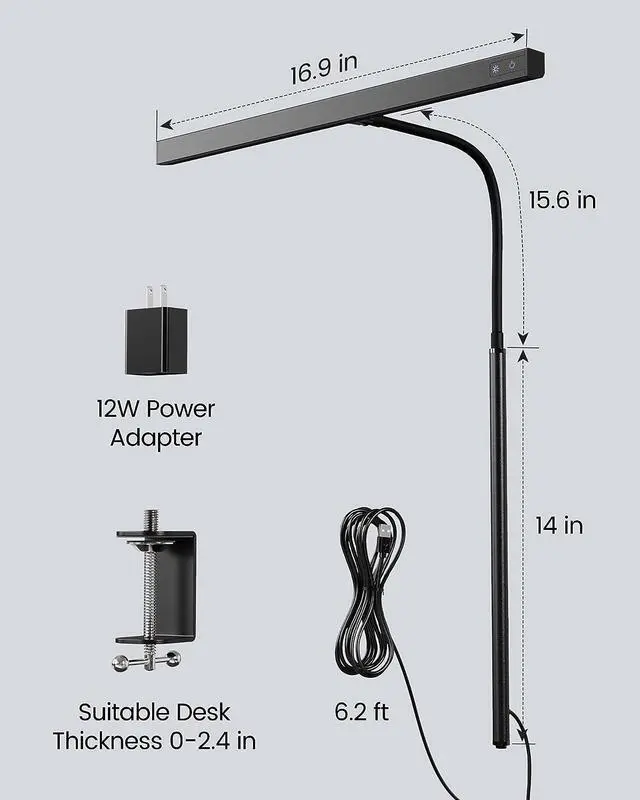 Alt view image 7 of 7 - SUPERDANNY LED Desk Lamp for Office Home Gaming Desk Lamp with USB Adapter Touch Control Table Lamp