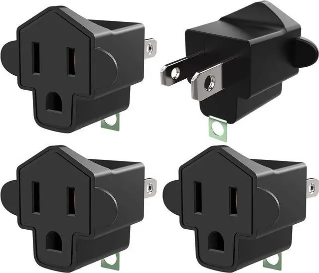 Main image of 4 Pack 3-2 Prong Adapters Grounding Adapter 3-Prong to 2-Prong Adapter ETL Listed Fireproof Material 392 Resistant Heavy Duty Wall Plugs for Household Appliances Industial, Black
