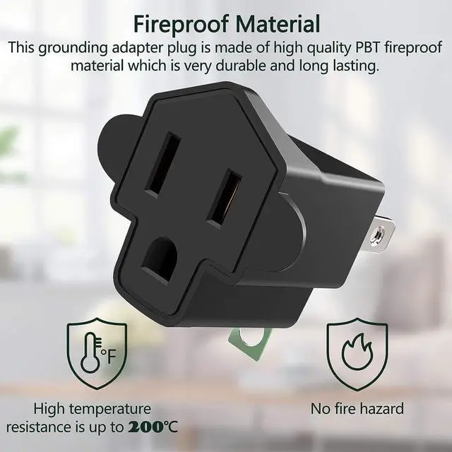 Alt view image 3 of 7 - 4 Pack 3-2 Prong Adapters Grounding Adapter 3-Prong to 2-Prong Adapter ETL Listed Fireproof Material 392 Resistant Heavy Duty Wall Plugs for Household Appliances Industial, Black