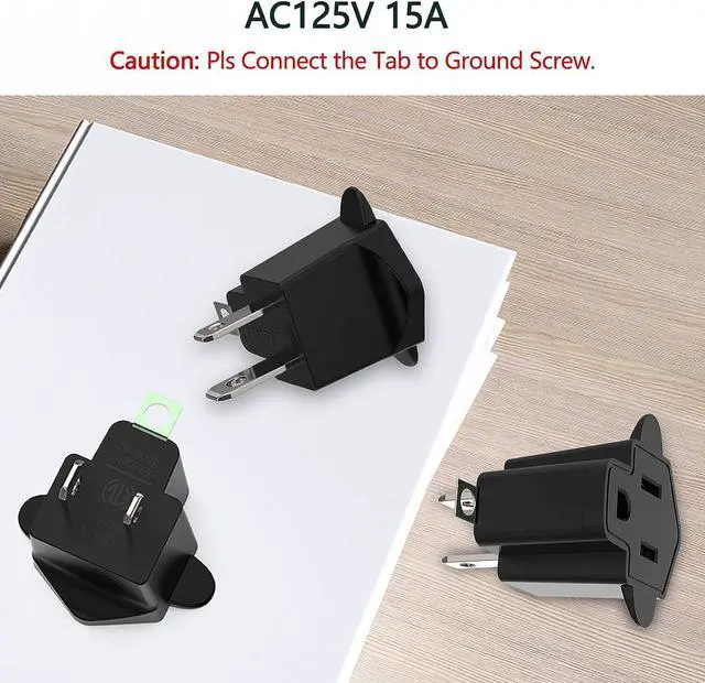Alt view image 4 of 7 - 4 Pack 3-2 Prong Adapters Grounding Adapter 3-Prong to 2-Prong Adapter ETL Listed Fireproof Material 392 Resistant Heavy Duty Wall Plugs for Household Appliances Industial, Black