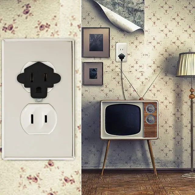 Alt view image 7 of 7 - 4 Pack 3-2 Prong Adapters Grounding Adapter 3-Prong to 2-Prong Adapter ETL Listed Fireproof Material 392 Resistant Heavy Duty Wall Plugs for Household Appliances Industial, Black