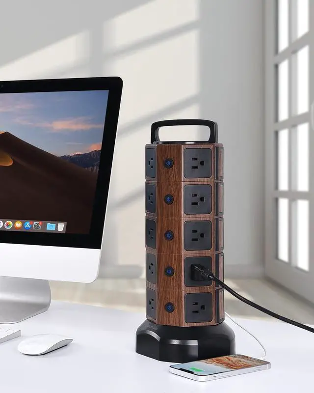 Alt view image 6 of 7 - JACKYLED Power Strip Tower Surge Protector 1050J 20 AC Outlets 6 USB Ports 6.5ft