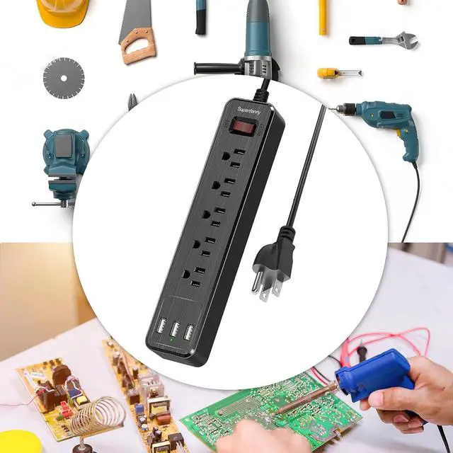 Alt view image 5 of 7 - SUPERDANNY Surge Protector Power Strip 5 AC Outlet 3 USB Ports 4.5 Ft Extension Cord Mountable Black