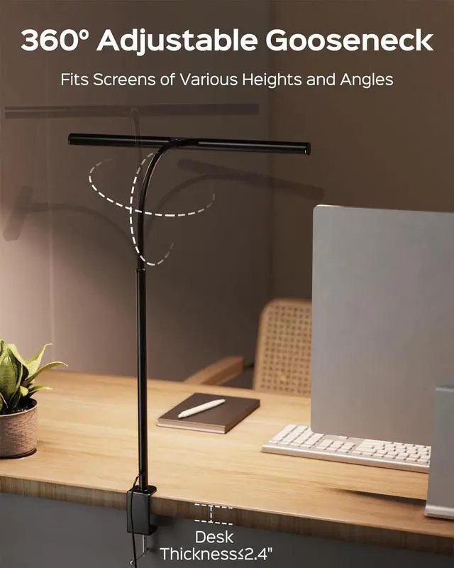 Alt view image 7 of 7 - Modern Desk Lamps for Home Office, Eye Caring LED Desk Lamp with Gooseneck Clamp, Dimmable Computer Desk Light, Touch Control Desktop Lamp for Study Reading Architect
