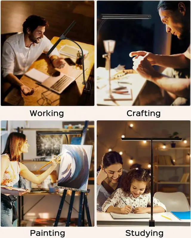 Alt view image 6 of 7 - Modern Desk Lamps for Home Office, Eye Caring LED Desk Lamp with Gooseneck Clamp, Dimmable Computer Desk Light, Touch Control Desktop Lamp for Study Reading Architect