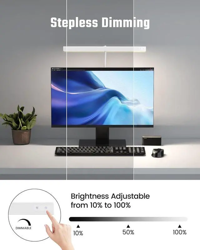 Alt view image 7 of 7 - Eye-Caring LED Desk Lamp for Home Office, 12W Dimmable Desk Light with Adjustable Gooseneck,  Touch Control Architect Clamp Lamp with USB Adapter, White