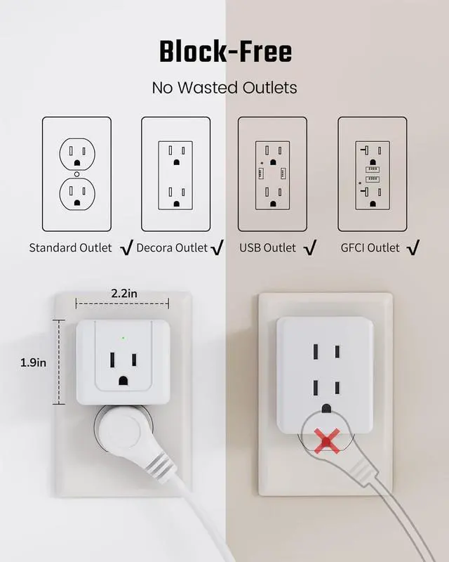 Alt view image 5 of 7 - 2pack SUPERDANNY Multi Plug Outlet Extender, 5 Way Outlet Splitter, 90 Degree Angled Side Outlet Adapter, 3 Prong Flat Wall Plug Expander (15A/1875W) for Home Dorm Room, Cruise Essentials, White