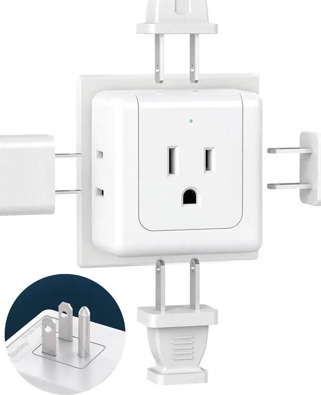 Main image of 2pack SUPERDANNY Multi Plug Outlet Extender, 5 Way Outlet Splitter, 90 Degree Angled Side Outlet Adapter, 3 Prong Flat Wall Plug Expander (15A/1875W) for Home Dorm Room, Cruise Essentials, White