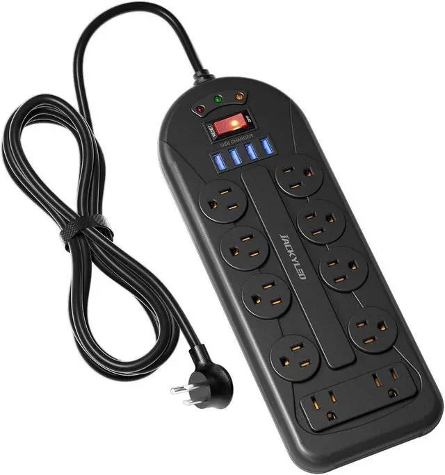 Alt view image 6 of 6 - JACKYLED Surge Protector  Power Strip 10 AC 4 USB Ports Power Outlet Strip 6Ft Extension Cord