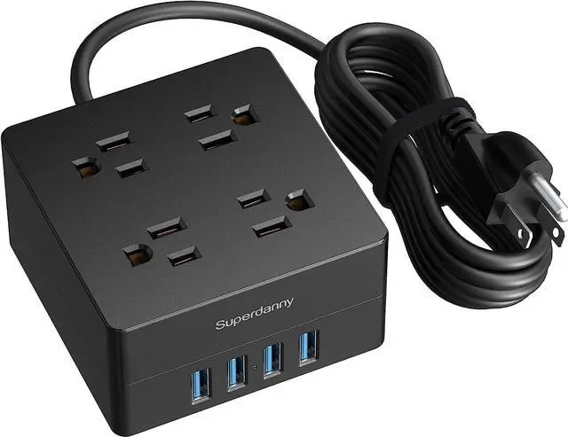 Alt view image 8 of 14 - Power Strip Surge Protector - Xiaogan 5 Ft Extension Cord with 4 Outlets & 4 USBs, 900 Joules, Overload Switch, Grounded, Mountable, Desktop Charging Station for Home, Office, Hotel, Dorm, Black