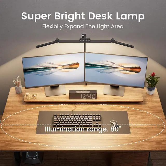 Alt view image 3 of 6 - 24W Eye Caring Led Desk Lamp with Clamp, , Ultra Bright Desktop Lamp with Atmosphere Lighting,Dimmable Desk Light Stepless table Light