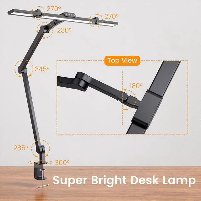 Alt view image 4 of 6 - 24W Eye Caring Led Desk Lamp with Clamp, , Ultra Bright Desktop Lamp with Atmosphere Lighting,Dimmable Desk Light Stepless table Light