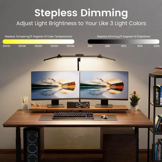 Alt view image 2 of 6 - 24W Eye Caring Led Desk Lamp with Clamp, , Ultra Bright Desktop Lamp with Atmosphere Lighting,Dimmable Desk Light Stepless table Light