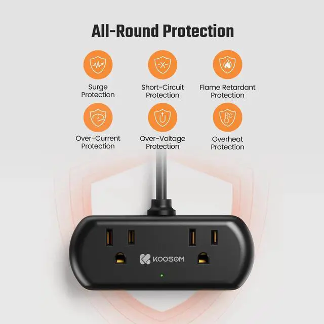 Alt view image 10 of 13 - SUPERDANNY Mini Power Strip Surge Protector with USB Ports 2 Wide-Spaced Outlets 5 Ft Extension Cord Flat Plug