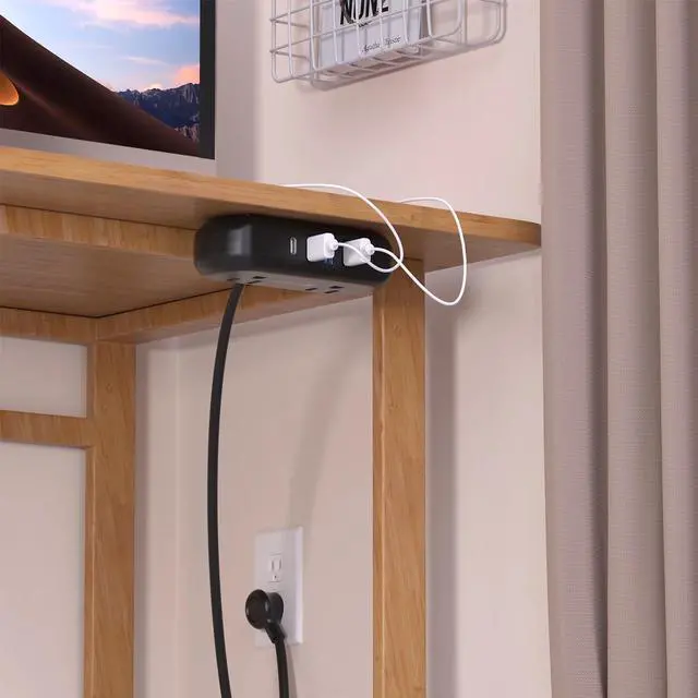 Alt view image 9 of 13 - SUPERDANNY Mini Power Strip Surge Protector with USB Ports 2 Wide-Spaced Outlets 5 Ft Extension Cord Flat Plug