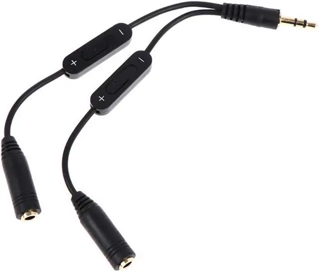 Main image of 1 in 2 Out 3.5mm Stereo Male to Double Mono 3.5 mm Female Audio Headphone Y Splitter Cable With Volume Switch Black