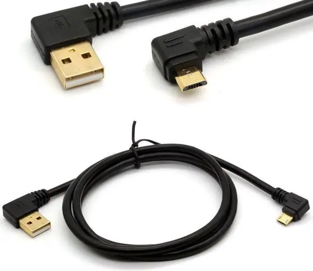 Main image of Gold Plated USB 2.0 A Left Angle to Micro B Right angled Cable Data Sync and Charge Cable (Black,1M/3Ft)