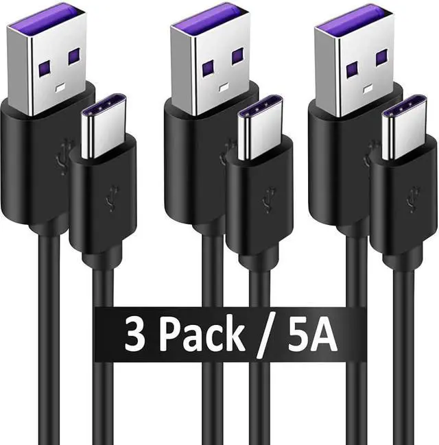 Main image of USB Type C Fast Charging Cable 3 Pack 5A PVC Safe Fast Charge Code USB C Cable for Galaxy Note 20 10 9 8 S8 S9 S10 10