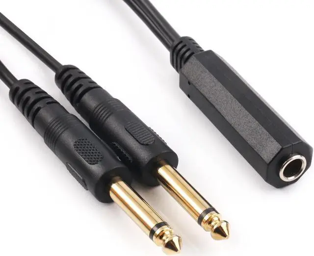 Main image of 6.35mm 1/4 Inch Female to Two 6.35mm 1/4 inch Male TS Stereo Breakout Cable, Y Splitter Adapter Cable 0.3m (1FT)